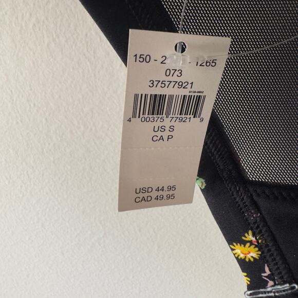 Aerie Offline Goals Plunge Sports Bra True Black Floral Mesh Back Strappy Active - Picture 10 of 15